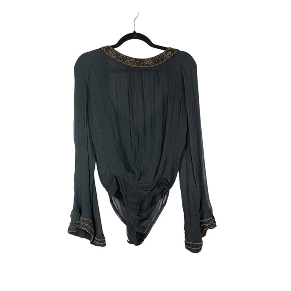 Free People Embellished Beaded Bodysuit Black Long Sleeve Size XS - Picture 12 of 12